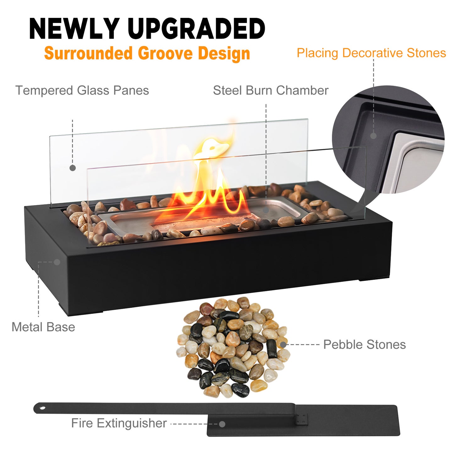 Tabletop Fire Pit with Stones Decorated