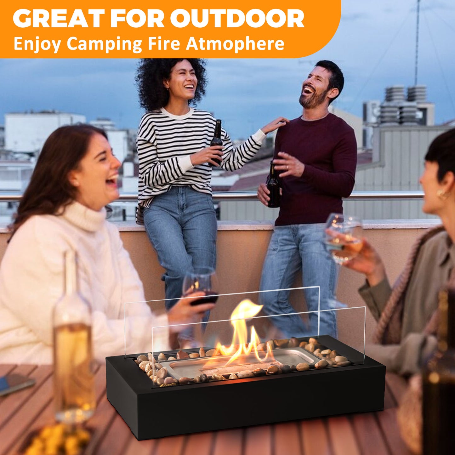 Tabletop Fire Pit with Stones Decorated