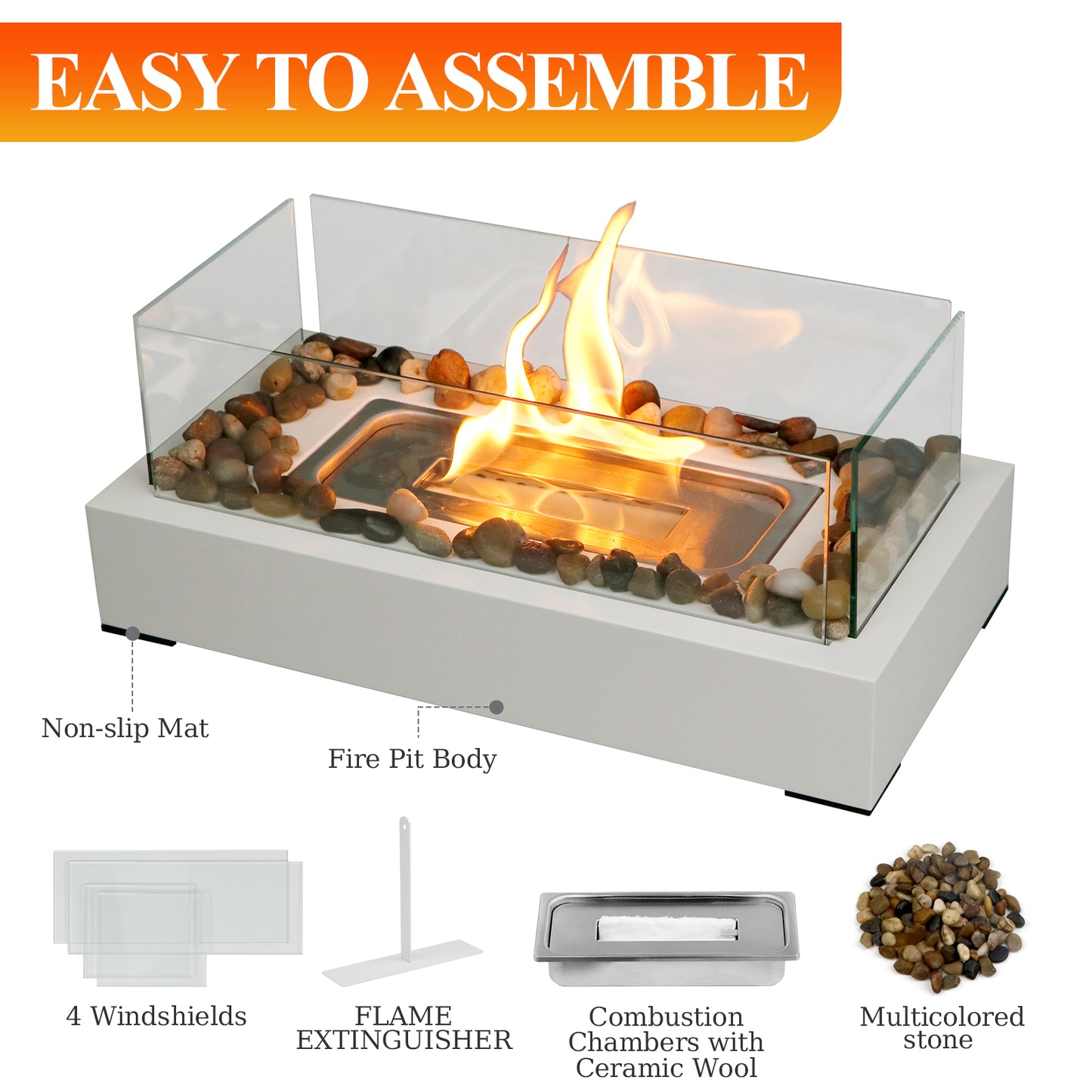 Tabletop Fire Pit with 4-Glass windshields