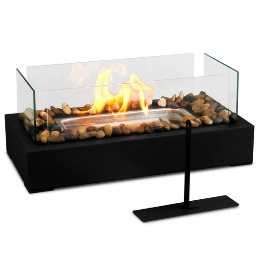 KORNIFUL Tabletop Fire Pit 4-Glass windshields with decorated pebble stones