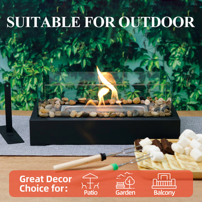 KORNIFUL Tabletop Fire Pit 4-Glass windshields with decorated pebble stones