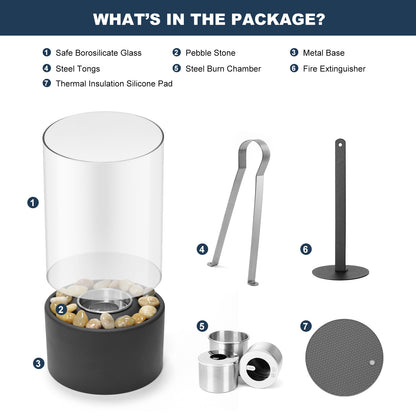 Portable Tabletop Fire Pit with Windproof Glass